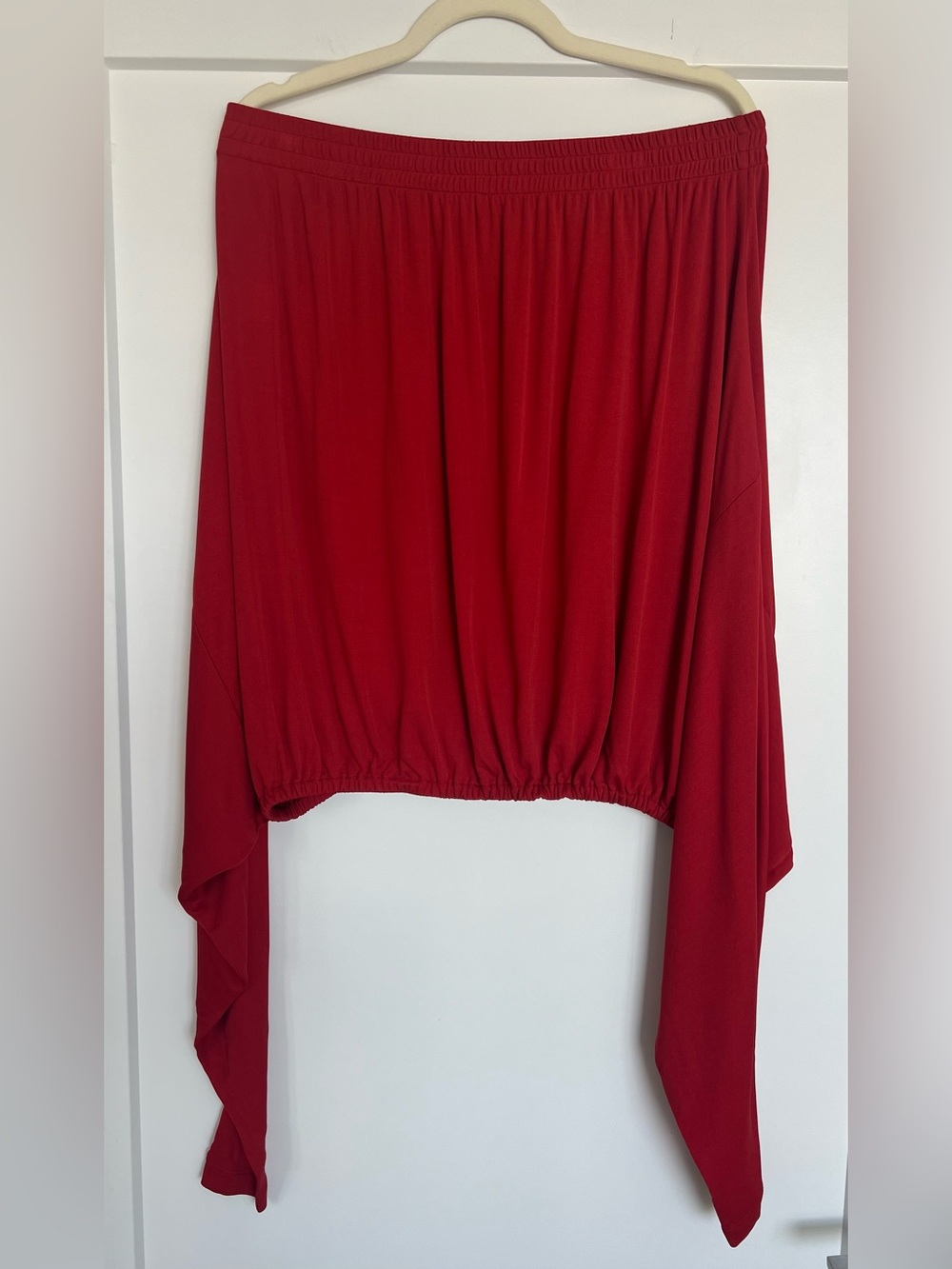 Red Long Sleeve Off-the-Shoulder Elastic Detail Pullover Top Size 12
